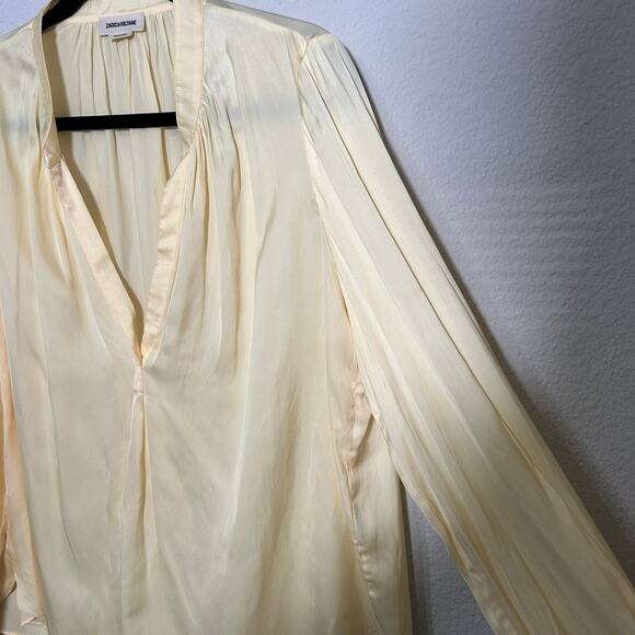 Zadig & Voltaire Tink Satin Blouse In Butter Yellow Sz Md V-Neck ASO Ted Lasso - Picture 6 of 7